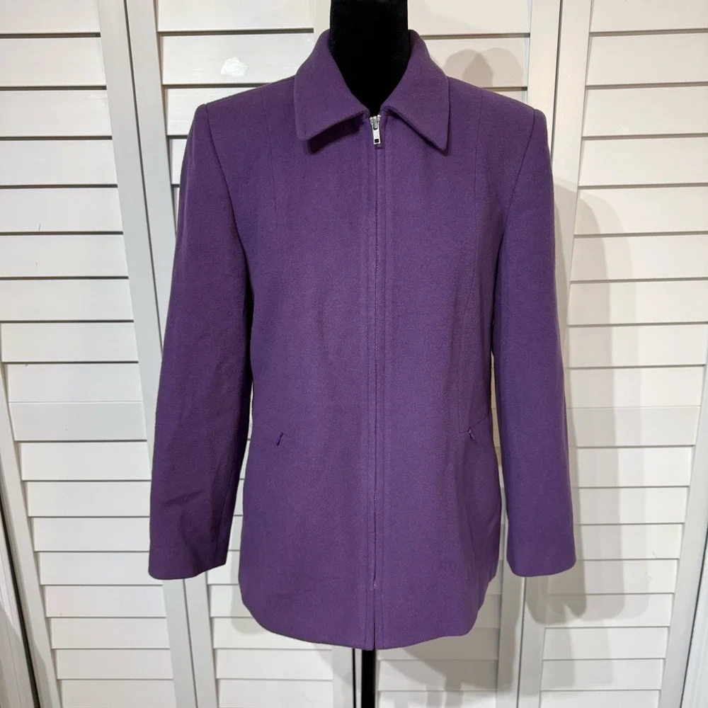 Vintage Harvé Benard‎ Petite Purple Wool Cashmere Blend Zip Jacket Size 4P